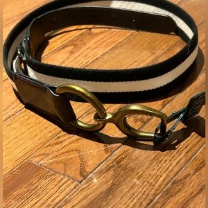 NWT Ralph Lauren Barrington Striped Belt Black and White size L.